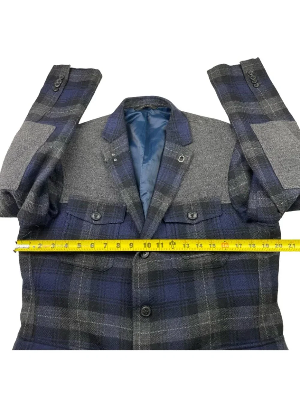 Banana Republic Men's Emmetex Flannel Slim Fit Blazer Gray/Blue Plaid • 40R